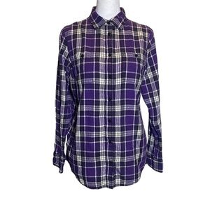 St. John's Bay women's size Medium purple plaid button up long sleeve camp shirt